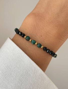 Bracelet on rubber band agate mossy with hematite - abundance, confidence, optimism