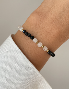 Bransoletka Talizman ochrony i obfitości - czarny turmalin, kamień księżycowy, hematyt