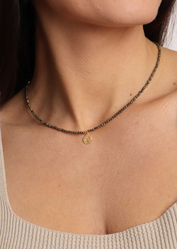 Necklace made of natural stones, gold-plated pyrite, with a pendant