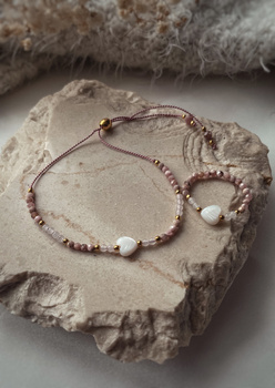 Bracelet and Ring Set - Rose Quartz, Rhodochrosite and Mother of Pearl