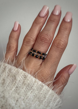 Set of Three Elastic Natural Stone Rings - Champagne Cubic Zirconia and Rhodonite