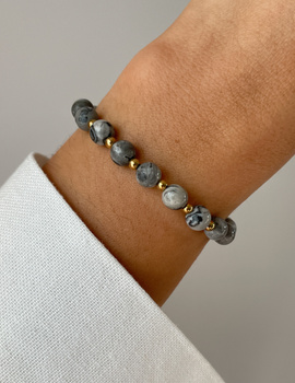 Bracelet on rubber band agate mossy with hematite - abundance, confidence, optimism