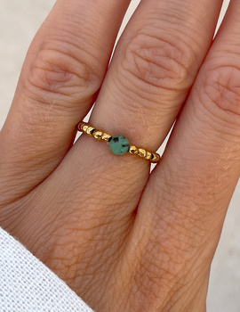 Elastic ring with natural lapis lazuli stones and pearl