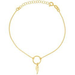 Gold-plated circle bracelet with a hanging wing
