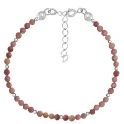 Silver bracelet with natural stones rhodonite 3 mm