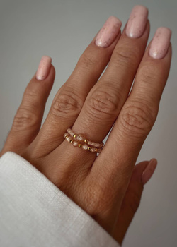 Set of Two Elastic Rings with Champagne Cubic Zirconia