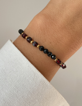 Bracelet on rubber band agate mossy with hematite - abundance, confidence, optimism