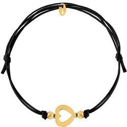 A black string bracelet with a gold-plated heart pendant