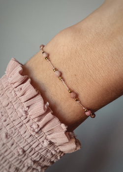 Bracelet natural stones rhodonite silk thread