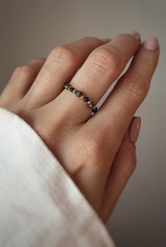 Elastic ring with natural stones black agate with pyrite