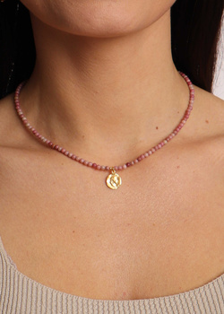 Necklace made of natural stones Rhodonite 3mm gold-plated ball with a pendant