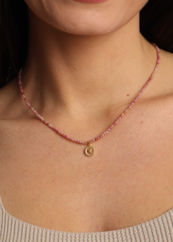 Rhodonite necklace, natural stones, gold-plated silver, with a pendant