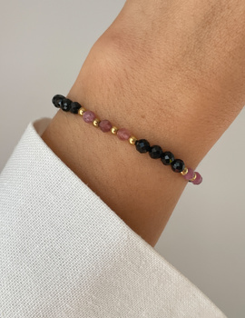 Bracelet on rubber band agate mossy with hematite - abundance, confidence, optimism