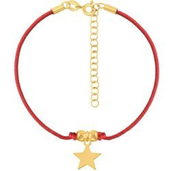 A rope bracelet with a star on a red string and a gold-plated clasp