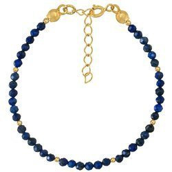 Gold-plated silver bracelet with 3 mm lapis lazuli natural stones