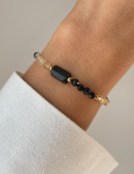 Bracelet on rubber band agate mossy with hematite - abundance, confidence, optimism