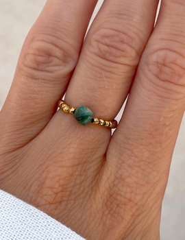 Elastic ring with natural lapis lazuli stones and pearl