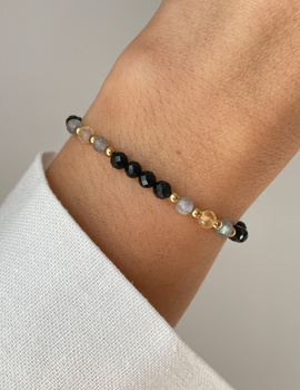 Bracelet on rubber band agate mossy with hematite - abundance, confidence, optimism