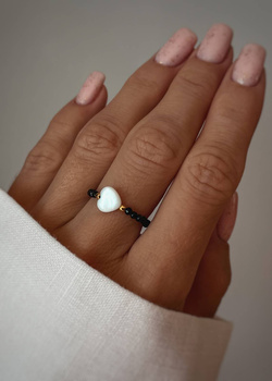 Elastic ring with natural stones spinel and heart in silver and gold-plated