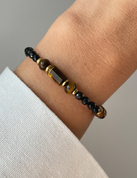 Bracelet on rubber band agate mossy with hematite - abundance, confidence, optimism