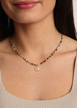 Necklace made of natural stones, Mix of Stones, gold-plated pendant