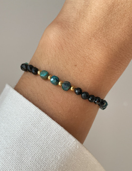 Bracelet on rubber band agate mossy with hematite - abundance, confidence, optimism