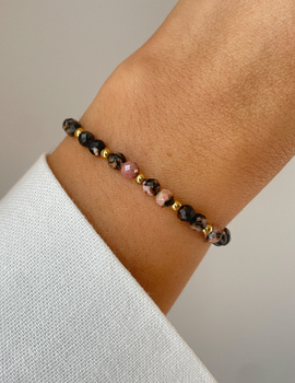 Bracelet on rubber band agate mossy with hematite - abundance, confidence, optimism