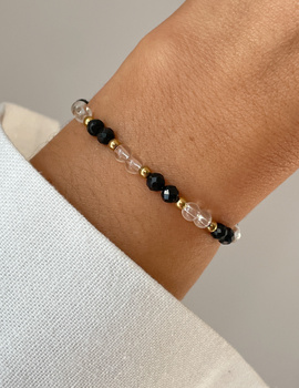 Bracelet on rubber band agate mossy with hematite - abundance, confidence, optimism