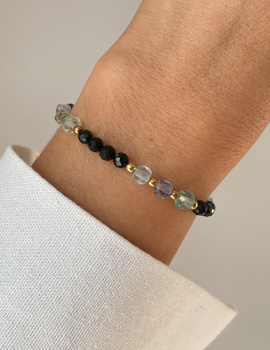 Bracelet on rubber band agate mossy with hematite - abundance, confidence, optimism