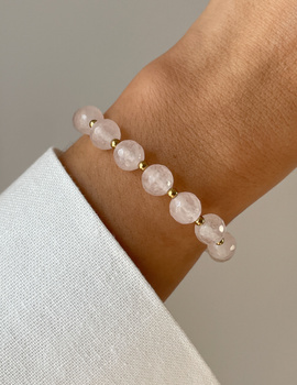 Bransoletka na gumce - Kwarc Różowy z Hematytem