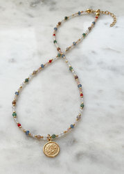 Necklace Cancer Zodiac Sign Natural Stones Gold-plated with a pendant