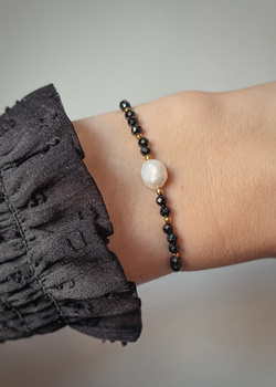 Bracelet natural stones spinel pearl silk thread