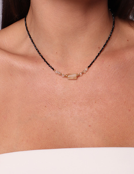 Naszyjnik z kamieni naturalnych czarny turmalin cytryn hematyt - Talizman ochrony i dobrobytu