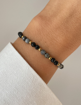 Bracelet on rubber band agate mossy with hematite - abundance, confidence, optimism