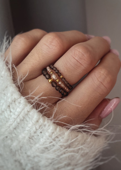 Set of Three Elastic Natural Stone Rings - Champagne Cubic Zirconia and Rhodonite