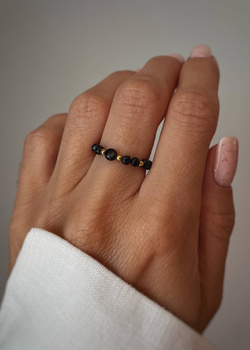 Ring Elastic Natural Stones Spinel Silver Gold-plated