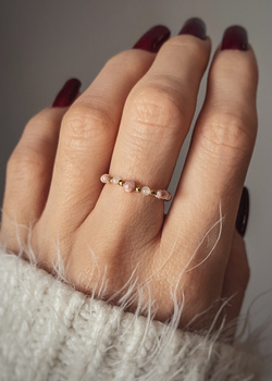 Elastic Ring Natural Stones Rose Quartz and Rhodochrosite