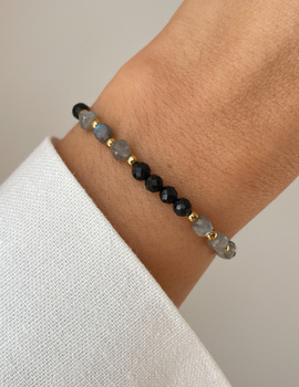 Bransoletka Talizman Ochrony i Intuicji - czarny turmalin, labradoryt, hematyt