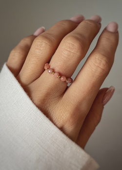 Elastic Ring Natural Stones Amazonite and Pearls Silver Gold Plated