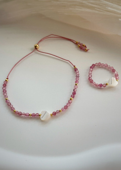 Bracelet and Ring Set - Rose Quartz, Rhodochrosite and Mother of Pearl