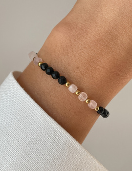 Bransoletka Talizman ochrony i miłości - czarny turmalin, kwarc różowy, hematyt