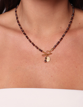 Naszyjnik z kamieni naturalnych granat i kwarc dymny toggle z zawieszką