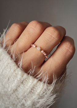 Elastic Ring Natural Stones Rose Quartz and Rhodochrosite