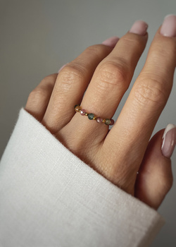 Elastic Ring Natural Stones Amazonite and Pearls Silver Gold Plated