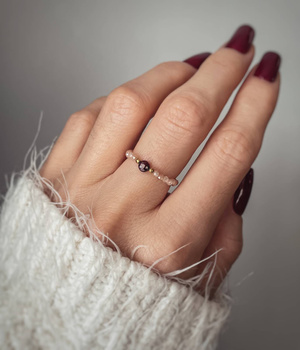 Elastic Ring Natural Stones Garnet Cubic Zirconia Champagne