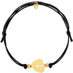 A black string bracelet with a gold-plated foot pendant