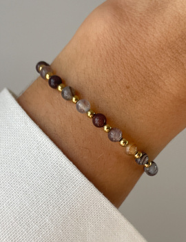 Bracelet on rubber band agate mossy with hematite - abundance, confidence, optimism