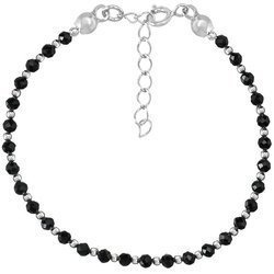 Silver bracelet with natural stones spinel black 3 mm interleaved with silver balls