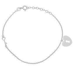 Silver celebrity heart bracelet with a key