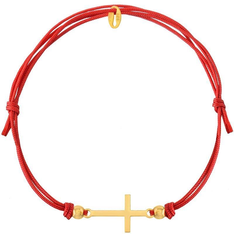 A red string bracelet with a gold-plated cross pendan  Bracelets \ String  Bracelets Promocje Walentynki \ Prezent do 100 zł OUTLET